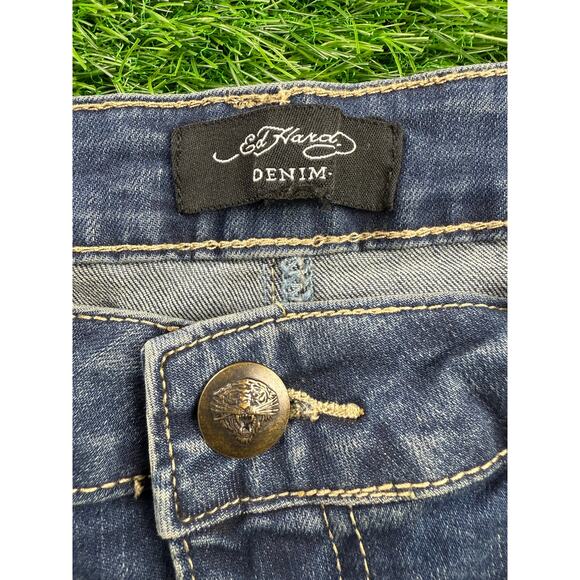 Ed Hardy Brave Hearts Eagle Wide Leg Denim Jeans W34 Y2K VTG Embroidered Graphic - Picture 3 of 15